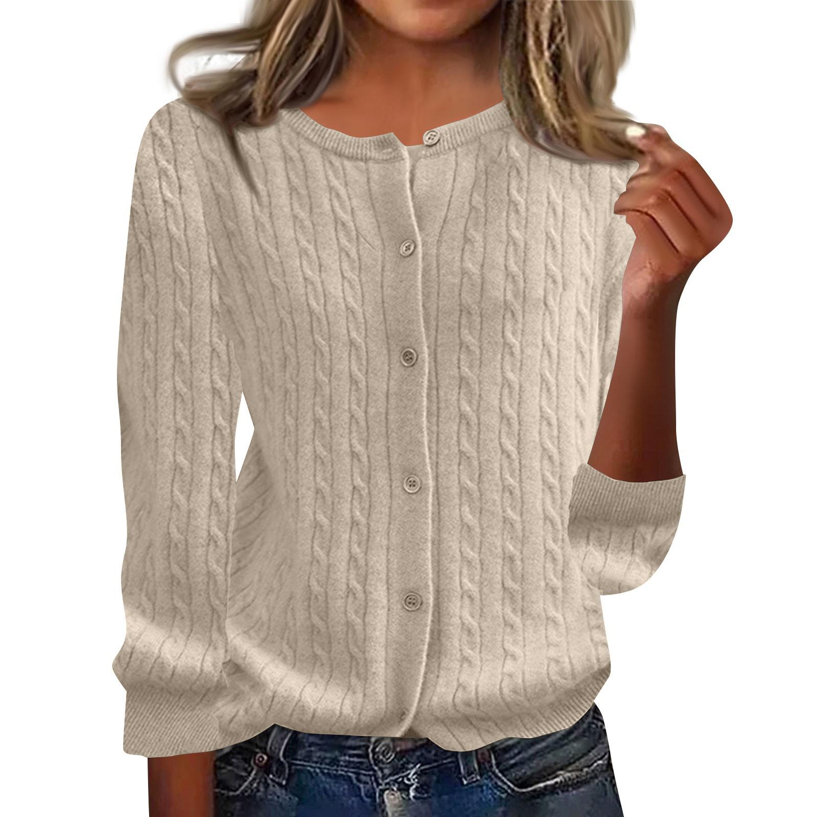 Women s Fashion Single Breasted Cardigan Color Button Knit Casual Top XXL