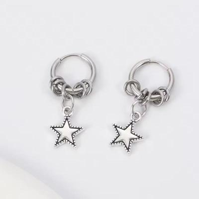 1 Pair Stainless Steel Star Dangle Hoop Earrings With Hypoallergenic Material And Punk Design For Daily Wear Parties Concerts