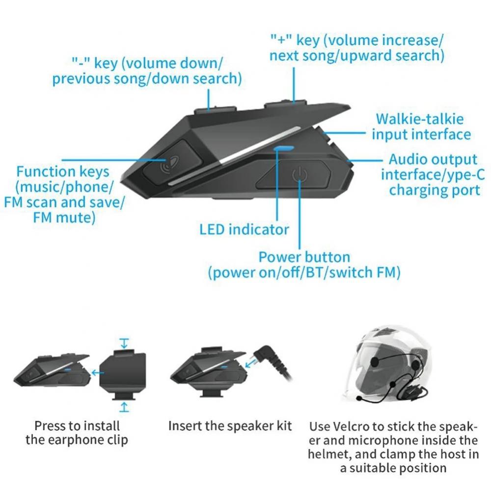 Head-mounted Bluetooth Earphone Earphone Motorcycle Helmet Easy To Operate For Android Ios Multifunctional Helmet