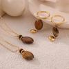 Maillard Geometric Tiger Eye Oval Pendant & Earrings Set In 18K Gold-Plated Titanium Steel