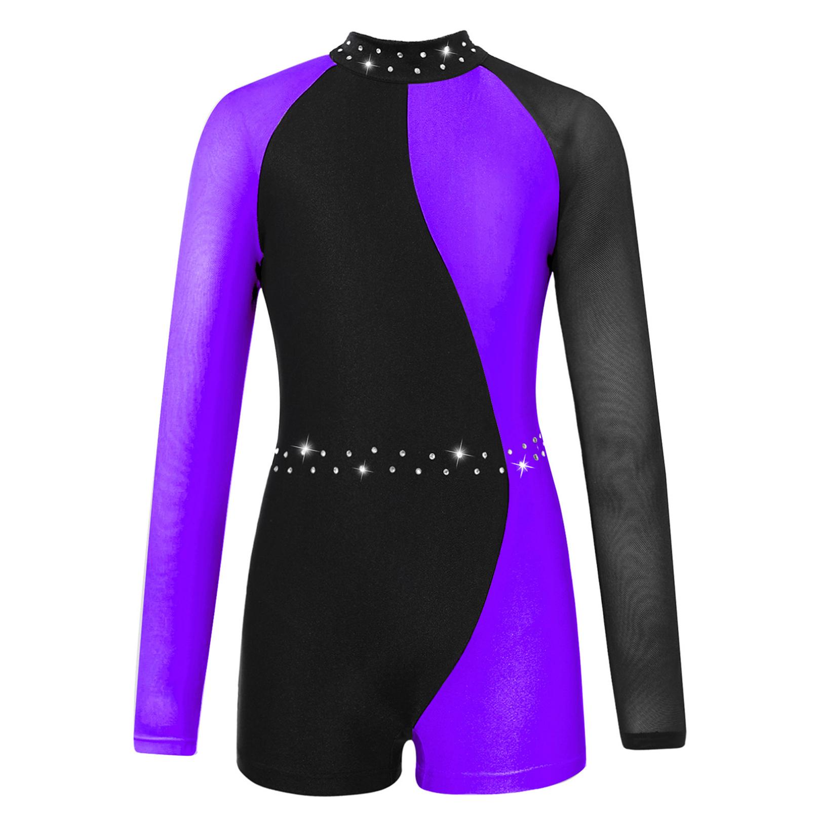Body per ragazze Ginnastica Bambini Manica lunga Cerniera posteriore Biketard Unitard Tuta con pantaloncini 9-10 Years