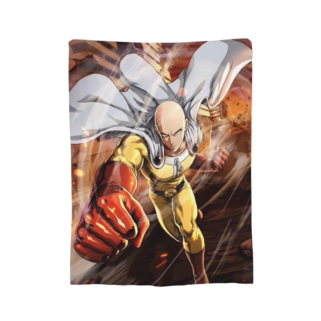 Anime One Punch Man Fleece Throw Blanket Saitama Cartoon Blankets for Home Office Lightweight Bedding Throws,