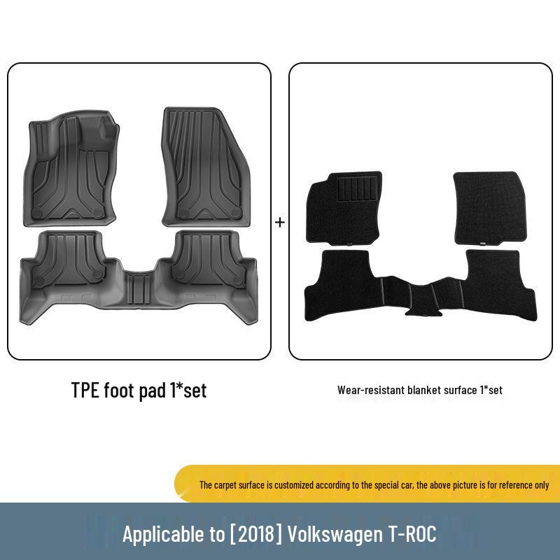 TPE Car and Trunk Floor Mats for 2018-2024 Volkswagen T-ROC (Left-Hand Drive)