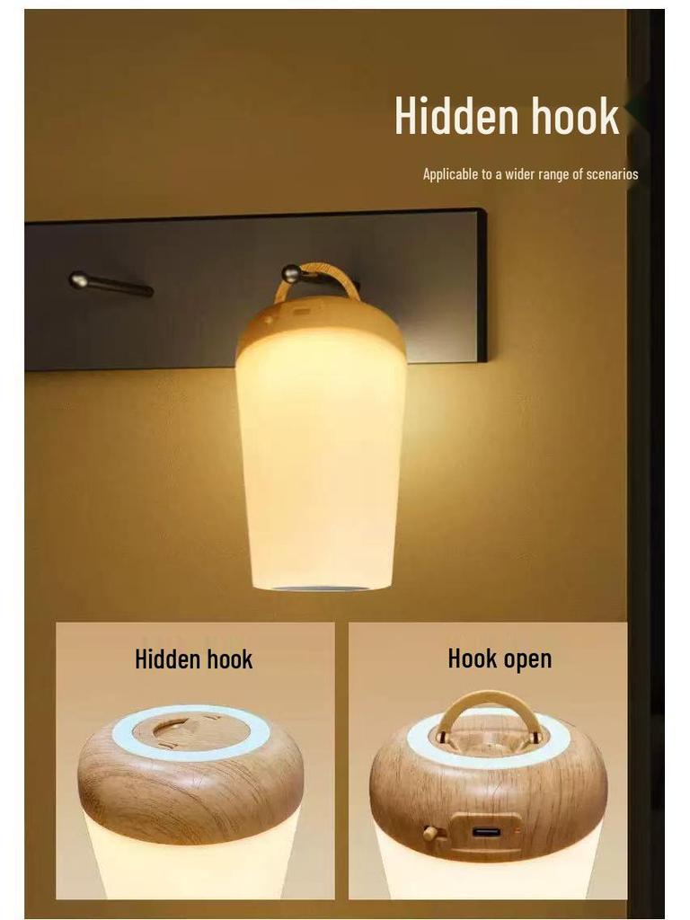 13-Color Wood Grain LED Night Light: Creative USB Rechargeable Bedside Lamp for Camping & Bedroom Atmosphere