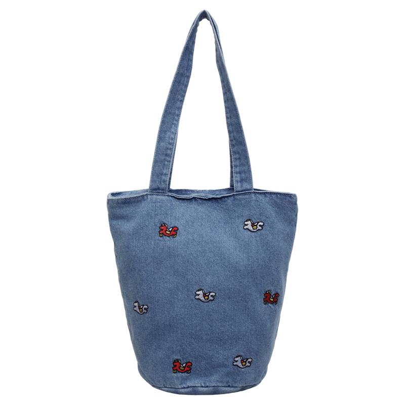 Large Capacity Denim Bag Women’S Embroidered Tote Shoulder Bag светло-синий