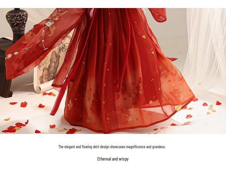 Hanfu Dinastia Tang: Gonna Hezi con Dodici Dee dei Fiori e Top Rosso a Maniche Ampie con Ricami Pesanti (Stile 2026)