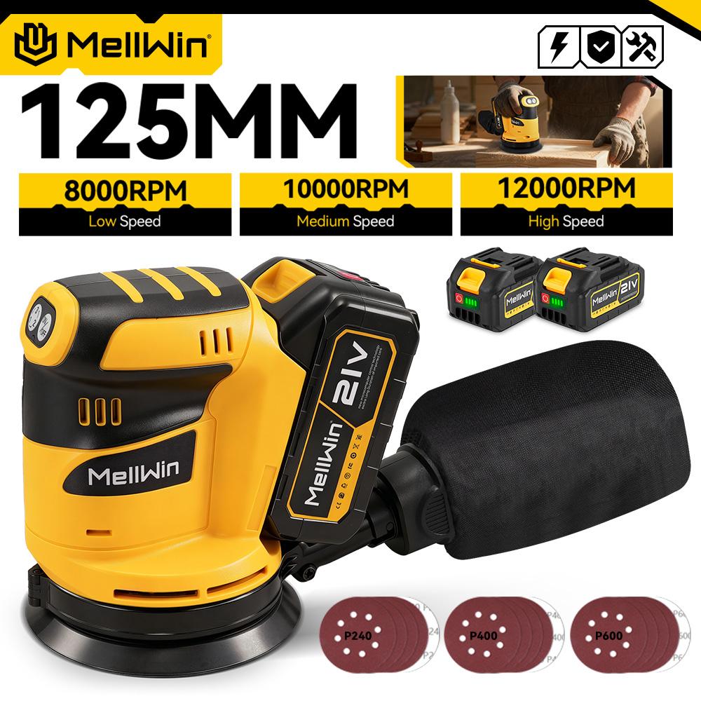 MELLWIN Cordless Electric Sander 3Speed Adjustable Orbital Sanding Polishing Machine Woodworking Tool For Makita 18VBattery Pin