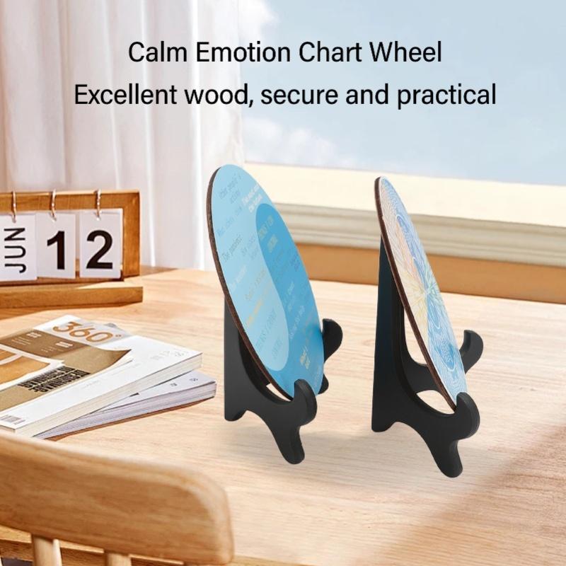 2PCS Calm Feeling Wheels With Black Base Wooden Emotion Chart Wheel Decoration For Home Bedroom Classroom Office Type 1