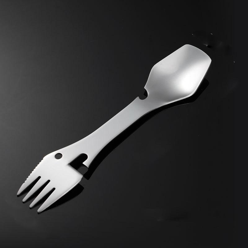 

Hiking Picnic Outdoor Multifunctional Portable Stainless Steel Fork Spork Spoon Tableware Bottle Opener Spoon серебряный