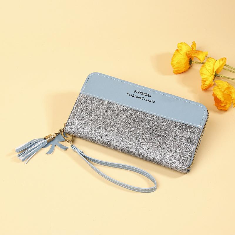 Cüzdan Uzun Kadın Fermuarlı Cüzdan Kadın Kore Versiyonu Ekleme Zıt Renk Püsküllü Çok Yönlü Kart Çantası Telefon Çantası