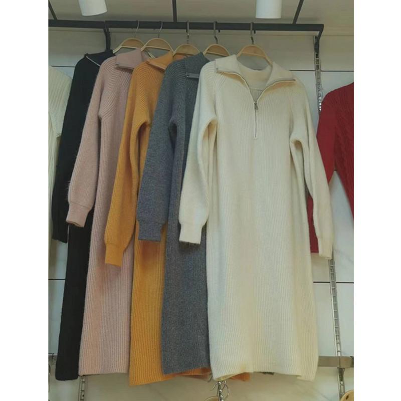 

Ленивый ветер средний и длинный лацкан свободный свитер юбка женская осень и зима внутренняя подкладка низ вязаное платье женское one size fits all жёлтый