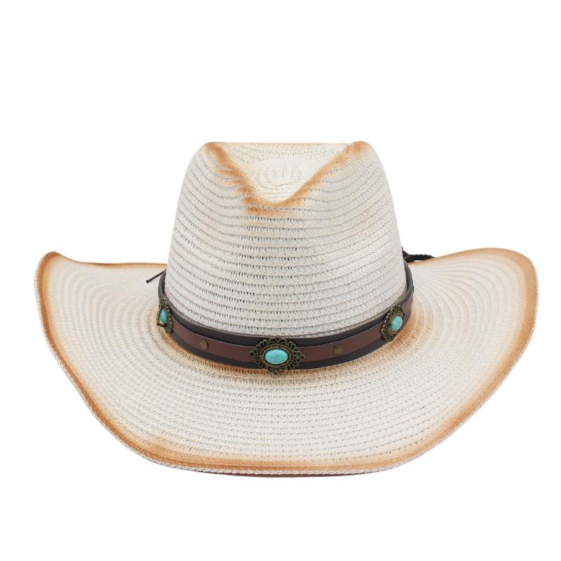 Cross-Border Foreign Trade Can Be Windproof Rope Spring Summer Bohemian Style Western Cowboy Straw Hat Tibetan Tibetan Men And Women Top Hat