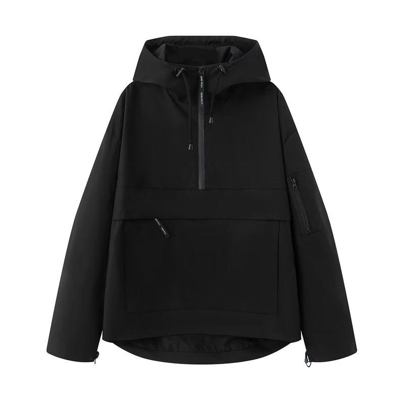 

Araltay New Arrival Fashion Style Women s Clothing Fashion All-Match Minimalist Casual Sports Style Hooded Jacket Outwear Black M