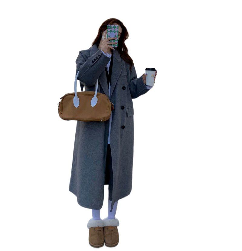 "2024 Women's Korean-Style Woolen Coat: Stylish Gray for Autumn/Winter"
