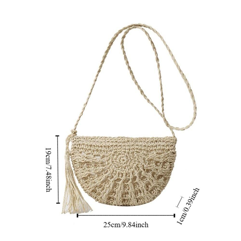Half-round Straw Weave Bag Handmade Women's Crossbody Bag Trendy Woven Shoulder Bag  Beach
