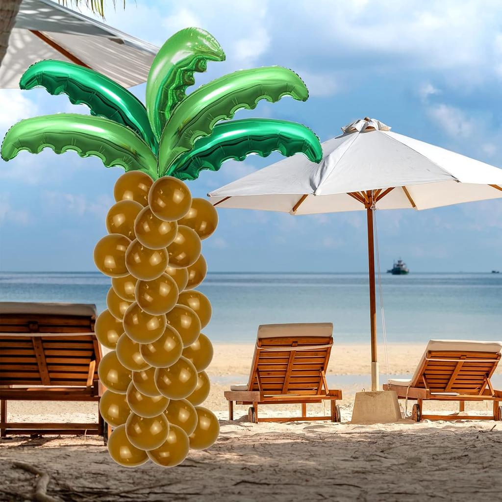 110Pcs Coconut Balloons Set Palm Tree Leaves Balloons 10Pcs Coconut Tree Leaves Foil Balloon 100Pcs 12inch Brown Latex Balloons for Hawaii Luau Beach