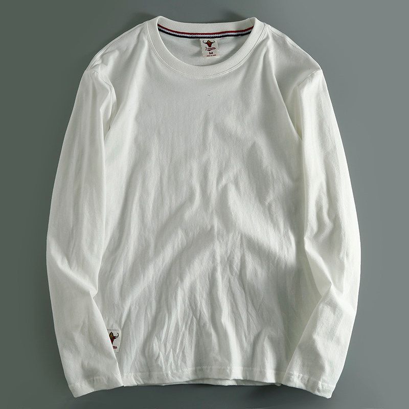 Daily Order Cutting Label Export Export Remaining Tail Order Cutting Label Men Long Sleeves T-shirt Spring and Autumn Pure Cotton Solid Color T-shirt