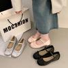 French Mary Jane single shoes square head women's shoes gentle flat bow spring and summer 2025 new beanie shoes women's shoes