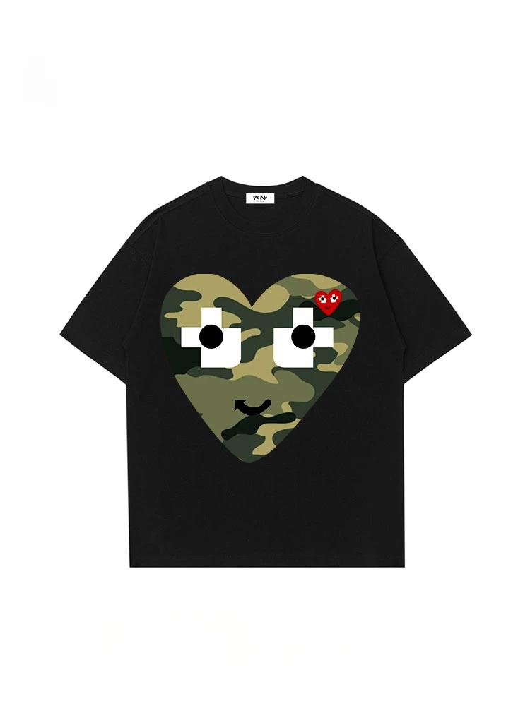 Pure Cotton Love Printing Loose Short-sleeved T-shirt Women's Summer Trend Couple Loose Top Compression Shirt Vszap