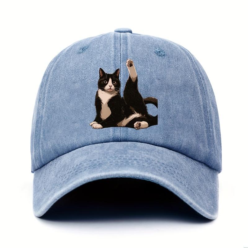1pc Fun Cat Print Retro Washed Baseball Cap,Adjustable Curved Lightweight Unisex Accessories Hat for Women,suitable for Outdoor