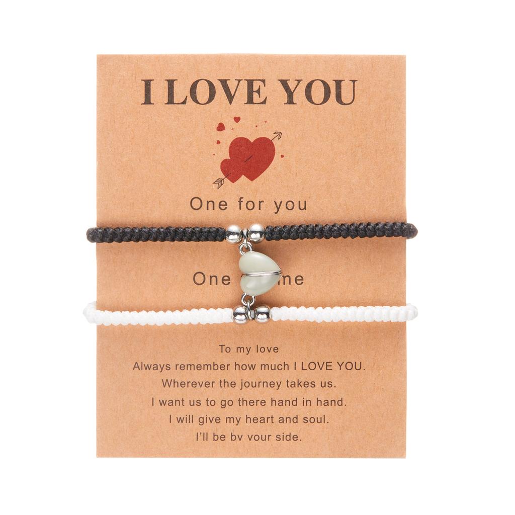 2 PCS Simple Lucky Red Rope Braided Bracelet for Women Men Romantic Heart Magnetic Couple Matching Bracelets Friendship Jewelry
