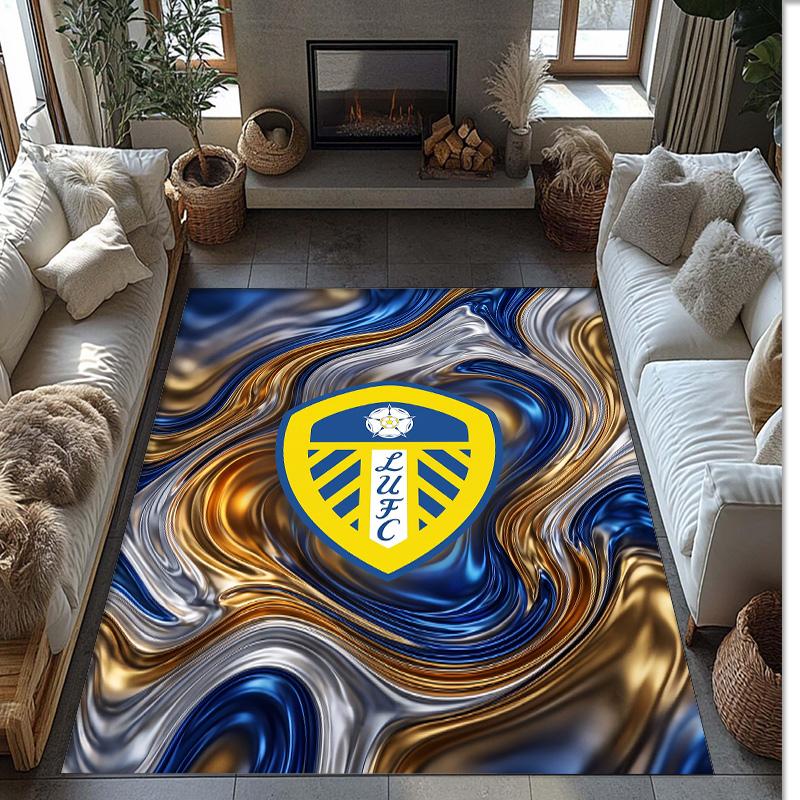 Leeds United Football Print Crystal Velvet Rug, Comfortable Water Absorbent Non Slip Indoor Floor Carpet