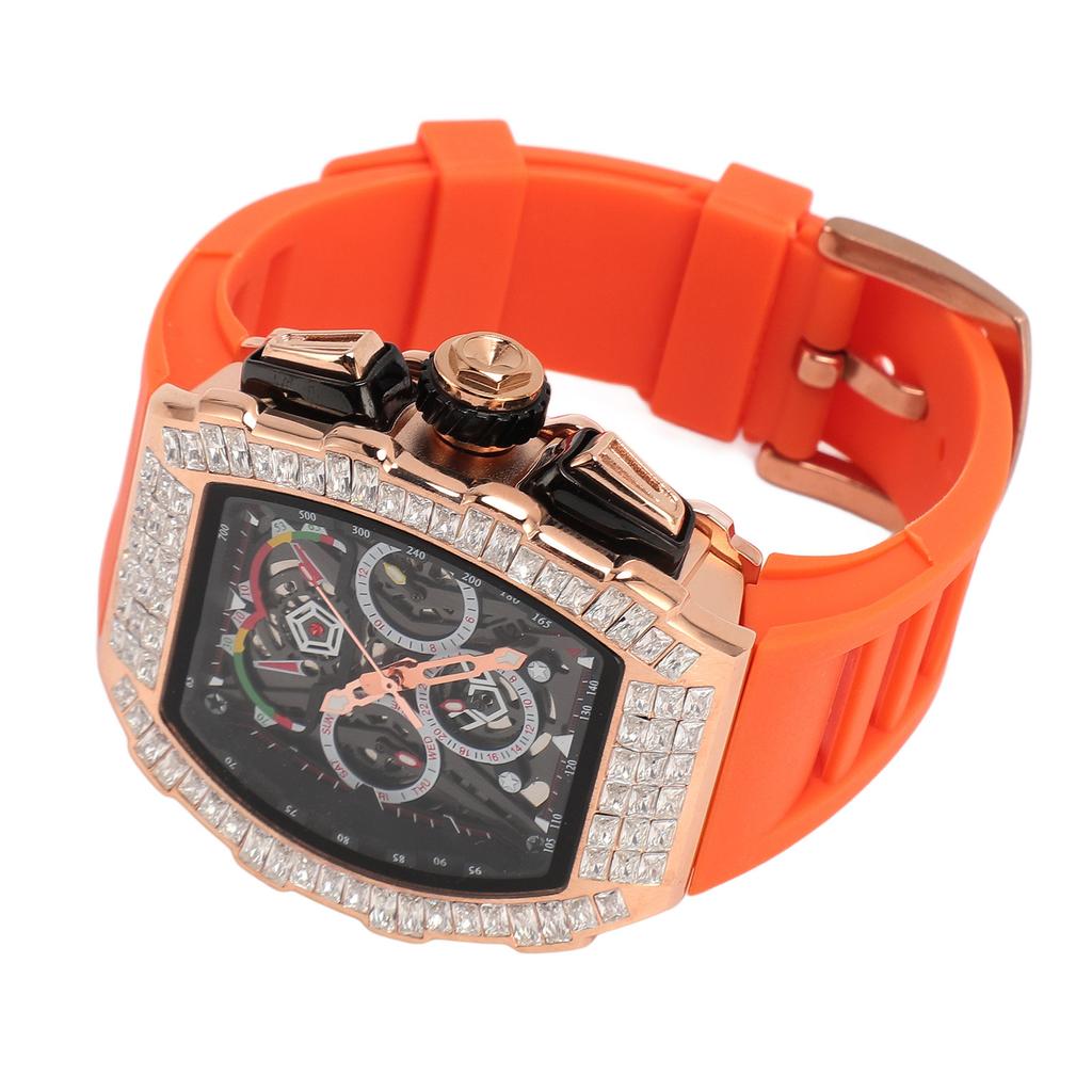 Analog Quartz Wristwatch 30m Waterproof Silicone Strap Multi Functional Quartz Watch for Man Rose Orange