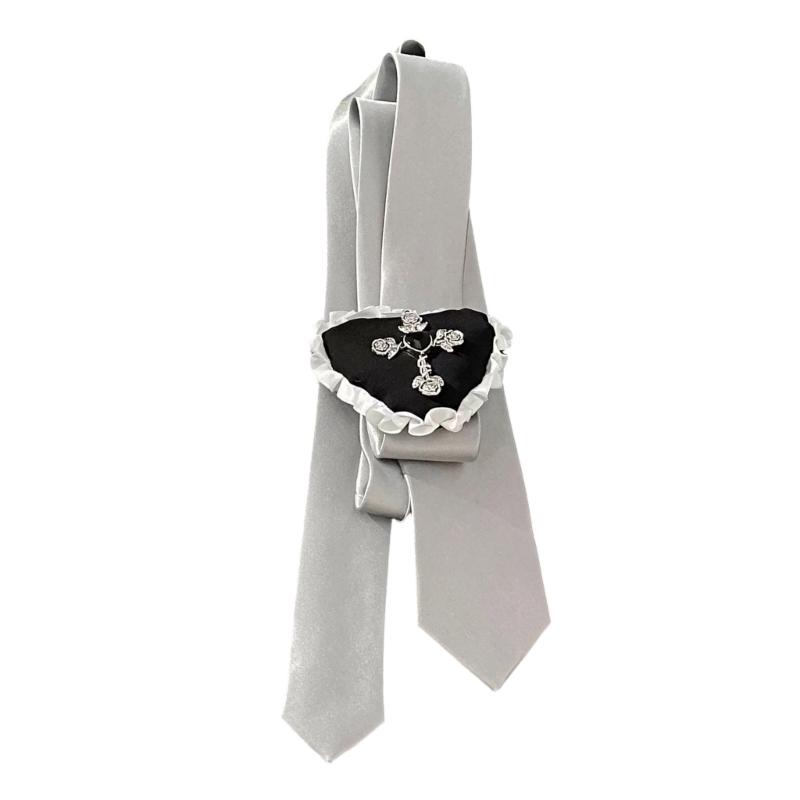 Регулируемое кружевное ожерелье на ключицы Винтажное сердце Роза Распятие Тканевая цепочка на шею Ювелирный аксессуар серый