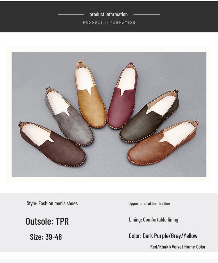 Men's Cross-Border Slip-On Driving Loafers: Casual Leather Sock Shoes for Spring/Summer - Handmade, Large Size Available