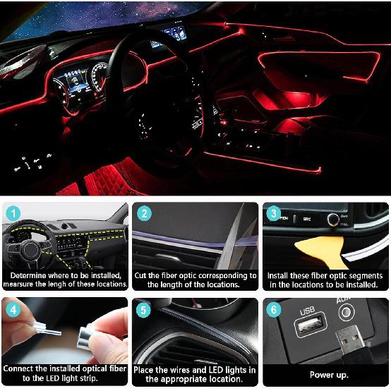 Interior Car LED Strip Lights, RGB 6 In 1 Ambient Lighting Kit With 315 Inches Integrated Fiber Optic, 16 Million Colors Car Interior Lights With