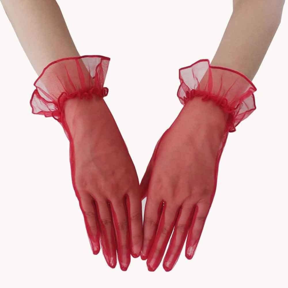 Ultra Thin Women Tulle Gloves Transparent Wedding Mesh Gloves Wrist Gauze Lace Gloves  Ladies