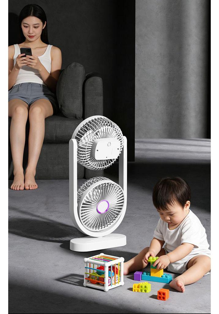 New Model 8-inch USB Rechargeable Double-headed Desktop Fan with Long Battery Life and 360° Rotation for Outdoor Camping