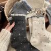 Polka Dot Wool Socks, Mid-Leg Socks, Seasonal Thickened Fleece Warm Gray Birkenstockers, Winter Stockings