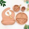 8 Pcs Baby Silicone Bibs Divided Dinner Plate Suction Bowl Spoon Fork Cup Set Deep Orange Red
