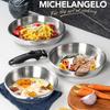 MICHELANGELO 8" & 9.5" & 11" Stainless Steel Frying Pan Set Kitchen Cooking Pans with Removable Handle Induction Compatible