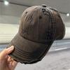 New vintage washed denim baseball cap with holes, retro duckbill cap for men and women, frayed edge sun hat, versatile