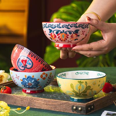 Creative Ceramic Bowl Round Household Noodle Bowl Food Container Rice Soup Fruit Yogurt Salad Milk Oats Bowls Kitchen Tableware