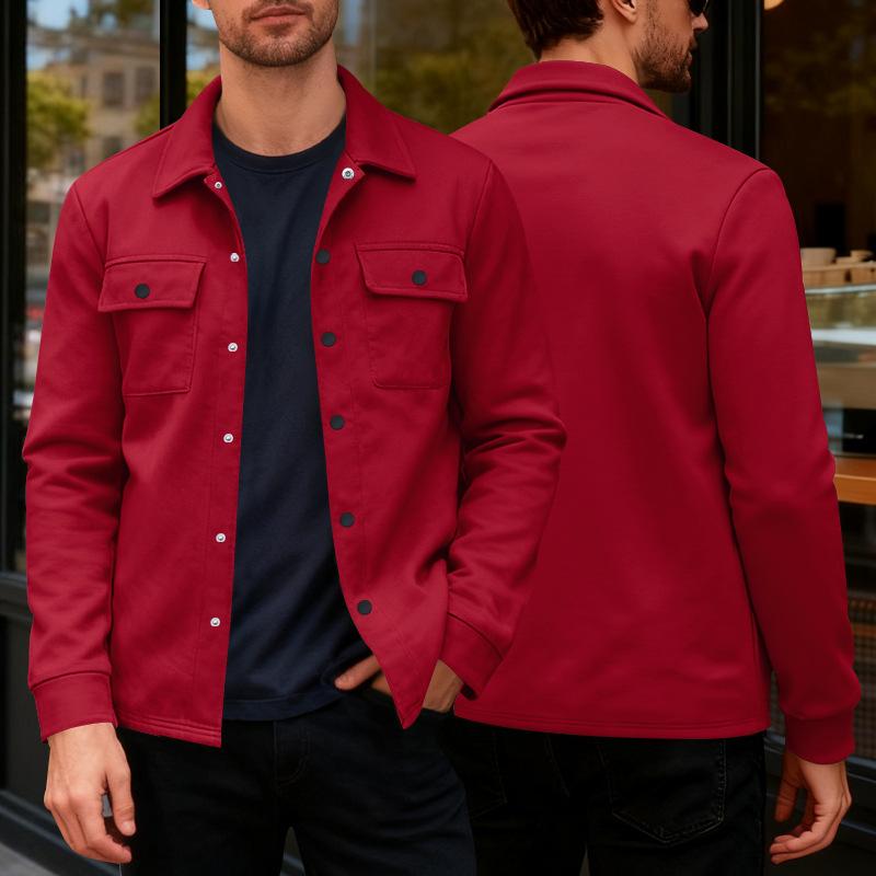 Men S Casual Slim Fit Single Breasted Collared Long Sleeve Solid Color Warm Jacket