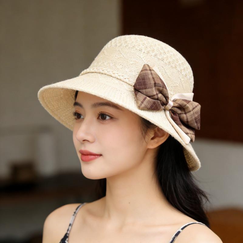 Ladies Sun Hat With Wide Brim And Bow For Summer Beach Vacation