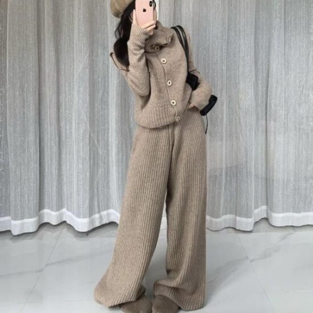 Rellawear Women Cardigan Knit Pants Two Piece Set 4color Mq241215