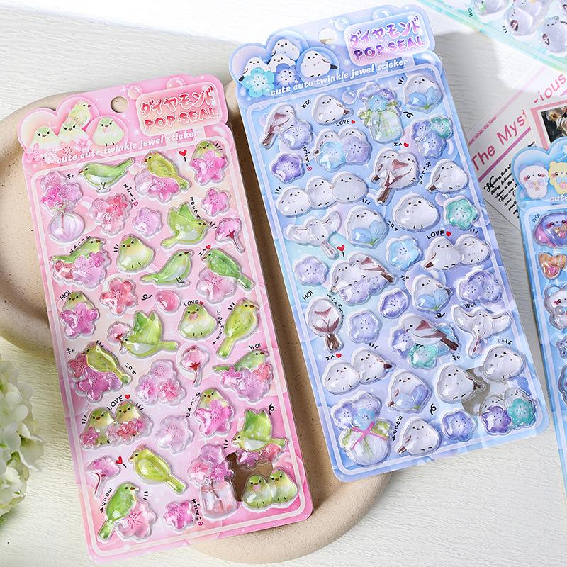 New Cartoon Bird Stickers 3D Relief Crystal Sticker Laptop Phone Case Scrapbooking Decals DIY Stationery Decoration