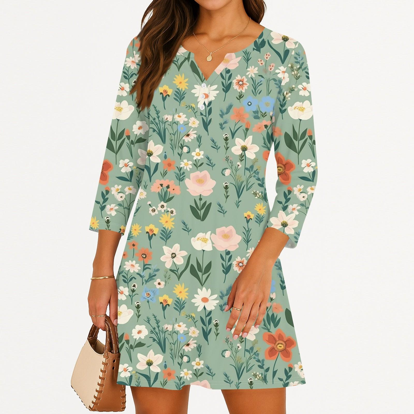 Women s Casual Dress For Summer Tank Dress Loose Beach Dress With Pockets Flare Midi Sundress L армия зеленый