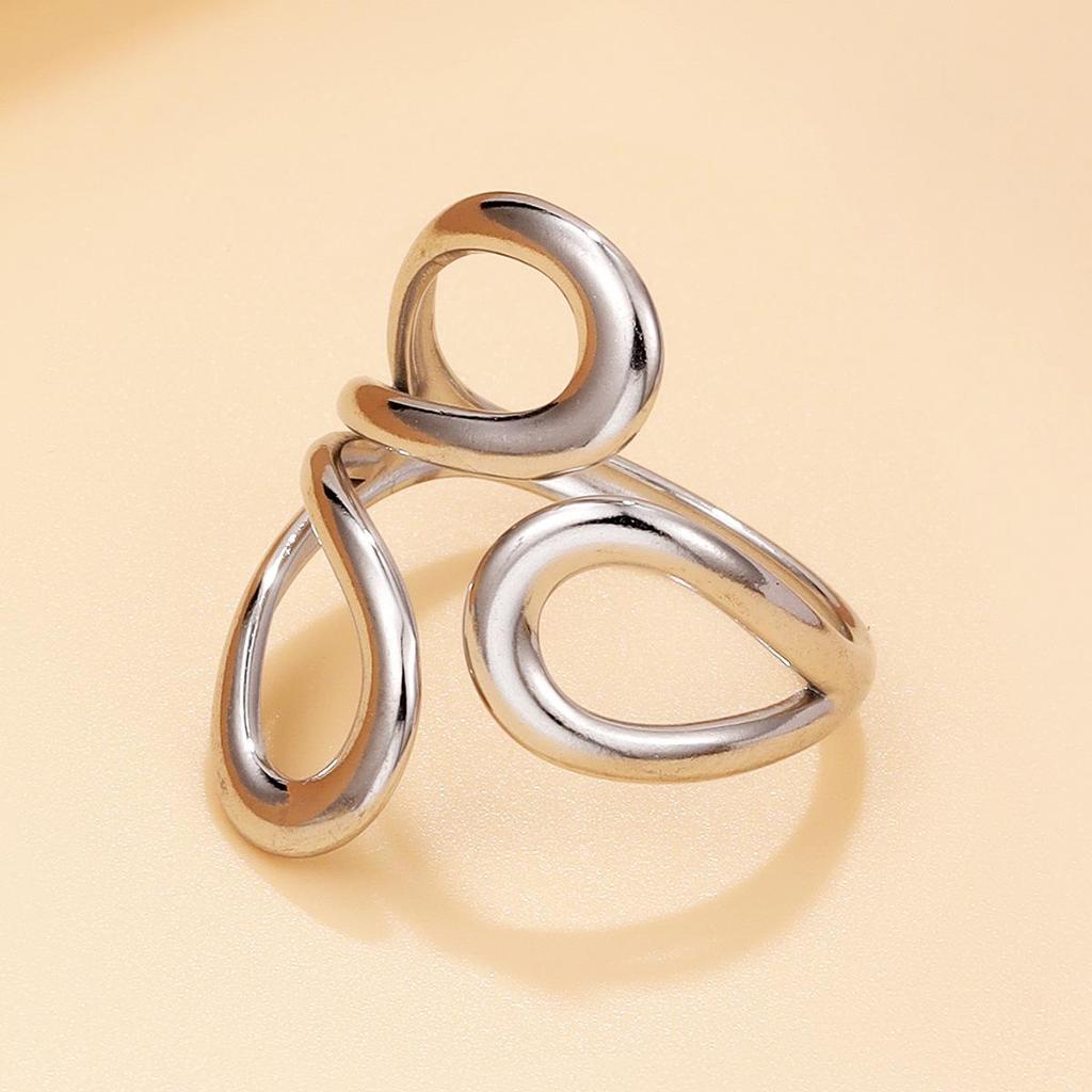 INS Style Hollow Geometric Water Drop Stainless Steel Ring with 18K Gold Vacuum Plating