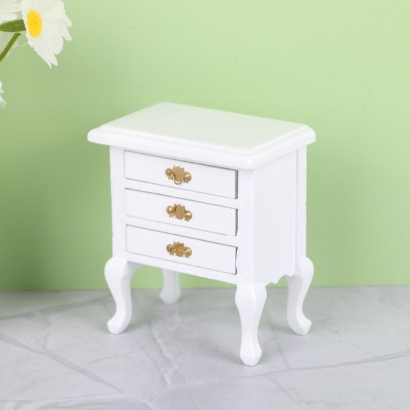 1: 12 Scale Wooden Doll house night table With Functional Drawer For Miniature Bedroom Scene Decoration