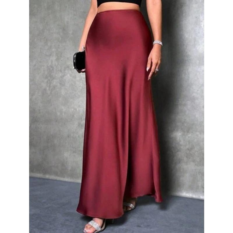 Fashion Elegant Loose Women Satin Skirts Spring and Summer New Simple Casual Office A-line Long Skirts Office Solid Color Women's Clothing