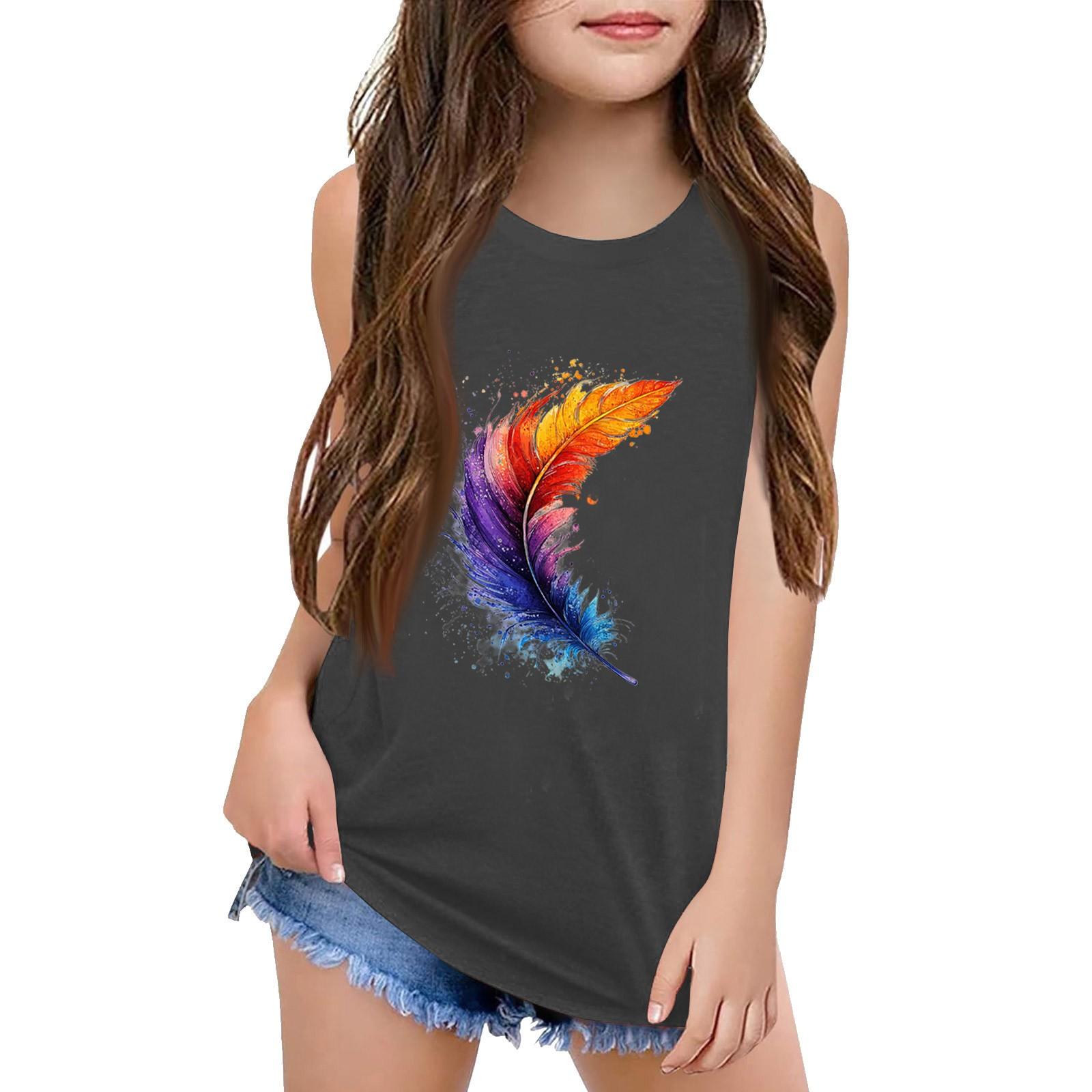 

Девочки Дети Лето Круглый вырез Без рукавов Рубашки Майки 130