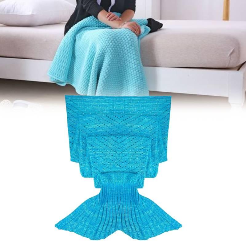 Tail Mermaid Fish Knitted Blanket Warm Solid Color Quilt Bedroom Gift Fashion