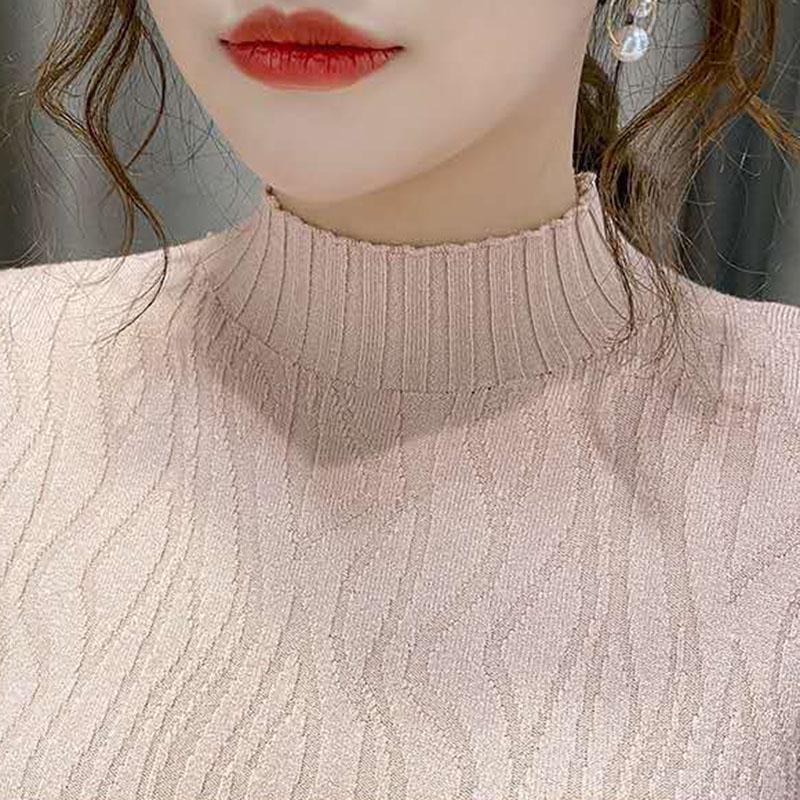 Autumn Winter Knitted High Neck Sweater Women's Solid Color Stretch Slim Bottoming Shirt All-mach Wrinkle Pullover Jumper Top