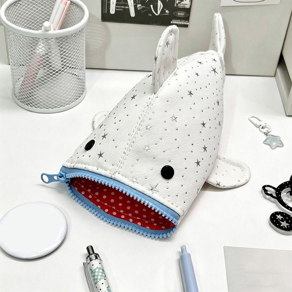 Shining Star Print Pencil Case Shark Shaped Pencil Pouch Stationery Bag  School Supplies
