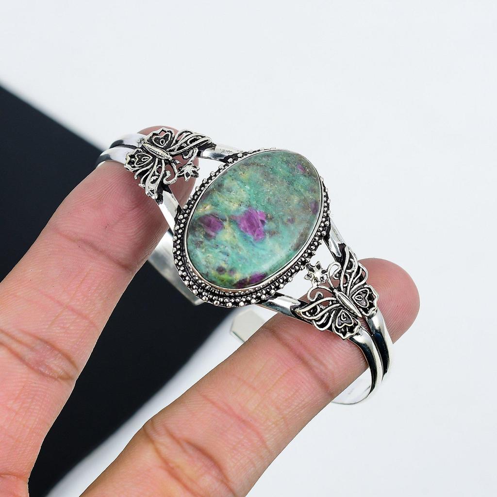 Jemný náramek z rubínového fuchsitu, ručně vyrobený ze sterlingového stříbra 925, náramek z rubínového fuchsitu, pro manželku, unisex náramek, dárek k narozeninám pro lásku